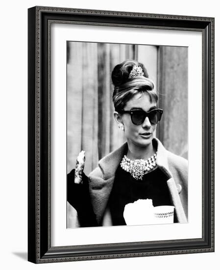 Breakfast at Tiffany's, Audrey Hepburn Eating Between Scenes on Set, 1961-null-Framed Photo