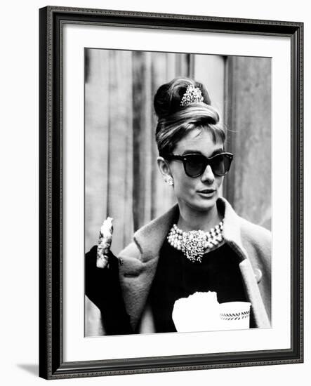 Breakfast at Tiffany's, Audrey Hepburn Eating Between Scenes on Set, 1961-null-Framed Photo