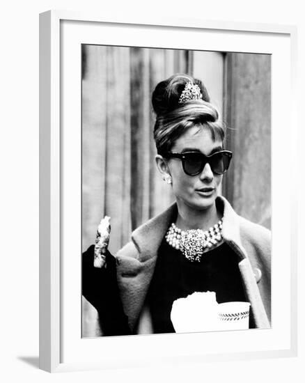 Breakfast at Tiffany's, Audrey Hepburn Eating Between Scenes on Set, 1961-null-Framed Photo