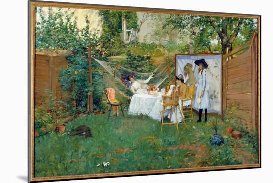 Breakfast Outdoors around 1888 Young Women in a Garden, One of Her is in a Hammock. Painting by Wil-William Merritt Chase-Mounted Giclee Print