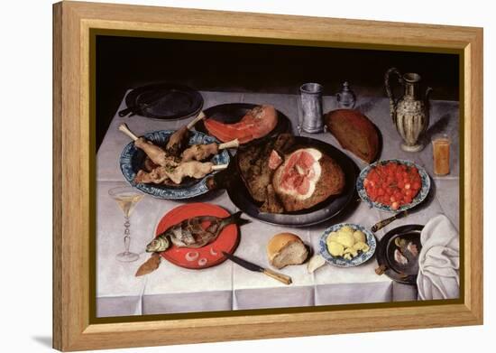 Breakfast Piece with a Fish, Ham and Cherries, 1614-Jacob van Hulsdonck-Framed Premier Image Canvas