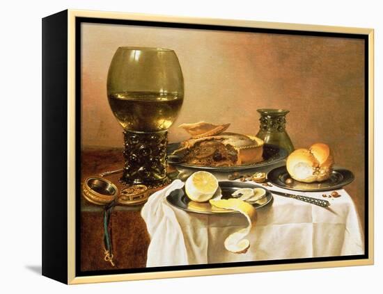 Breakfast Still Life with Roemer, Meat Pie, Lemon and Bread, 1640-Pieter Claesz-Framed Premier Image Canvas