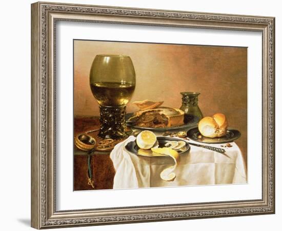 Breakfast Still Life with Roemer, Meat Pie, Lemon and Bread, 1640-Pieter Claesz-Framed Giclee Print