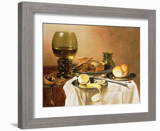 Breakfast Still Life with Roemer, Meat Pie, Lemon and Bread, 1640-Pieter Claesz-Framed Giclee Print