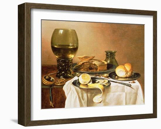 Breakfast Still Life with Roemer, Meat Pie, Lemon and Bread, 1640-Pieter Claesz-Framed Giclee Print