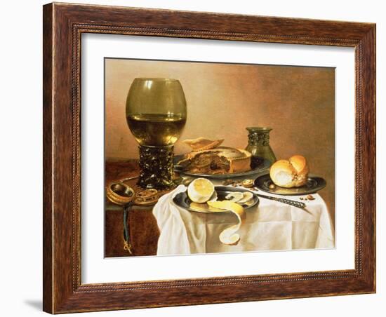 Breakfast Still Life with Roemer, Meat Pie, Lemon and Bread, 1640-Pieter Claesz-Framed Giclee Print