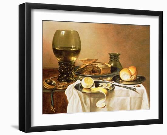 Breakfast Still Life with Roemer, Meat Pie, Lemon and Bread, 1640-Pieter Claesz-Framed Giclee Print