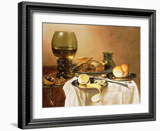 Breakfast Still Life with Roemer, Meat Pie, Lemon and Bread, 1640-Pieter Claesz-Framed Giclee Print