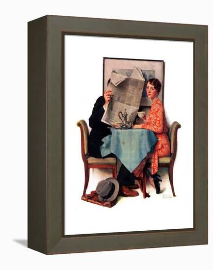 "Breakfast Table" or "Behind the Newspaper", August 23,1930-Norman Rockwell-Framed Premier Image Canvas