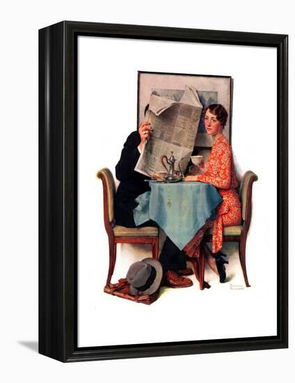 "Breakfast Table" or "Behind the Newspaper", August 23,1930-Norman Rockwell-Framed Premier Image Canvas
