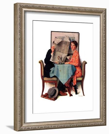 "Breakfast Table" or "Behind the Newspaper", August 23,1930-Norman Rockwell-Framed Giclee Print