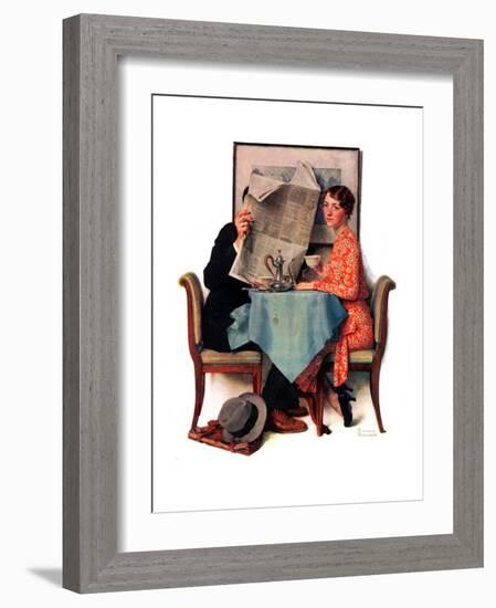 "Breakfast Table" or "Behind the Newspaper", August 23,1930-Norman Rockwell-Framed Giclee Print