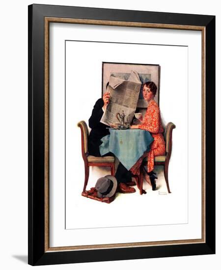 "Breakfast Table" or "Behind the Newspaper", August 23,1930-Norman Rockwell-Framed Giclee Print