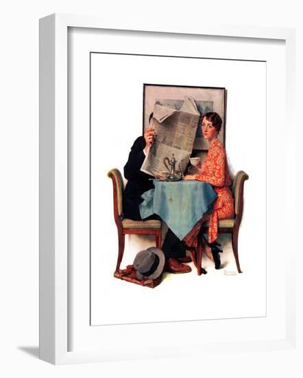 "Breakfast Table" or "Behind the Newspaper", August 23,1930-Norman Rockwell-Framed Giclee Print