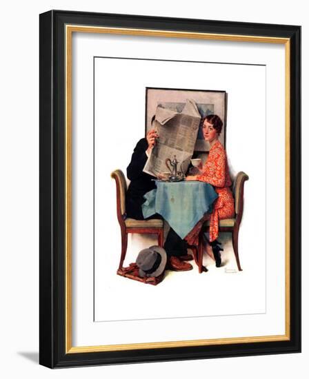 "Breakfast Table" or "Behind the Newspaper", August 23,1930-Norman Rockwell-Framed Giclee Print