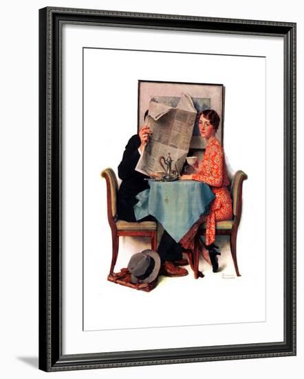 "Breakfast Table" or "Behind the Newspaper", August 23,1930-Norman Rockwell-Framed Giclee Print