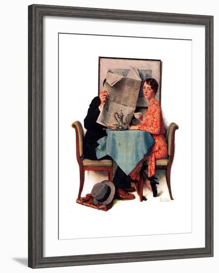 "Breakfast Table" or "Behind the Newspaper", August 23,1930-Norman Rockwell-Framed Giclee Print