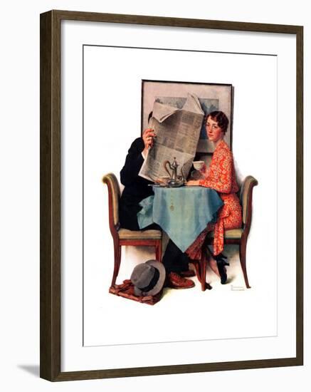 "Breakfast Table" or "Behind the Newspaper", August 23,1930-Norman Rockwell-Framed Giclee Print