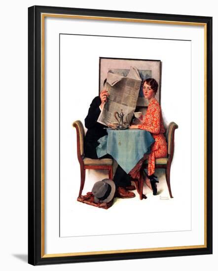 "Breakfast Table" or "Behind the Newspaper", August 23,1930-Norman Rockwell-Framed Giclee Print