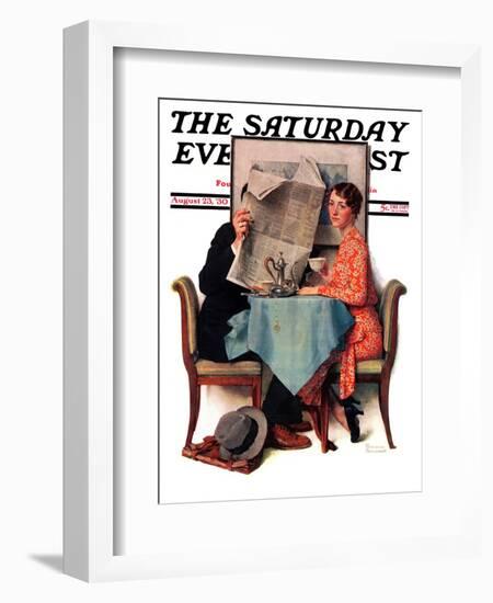 "Breakfast Table" or "Behind the Newspaper" Saturday Evening Post Cover, August 23,1930-Norman Rockwell-Framed Giclee Print