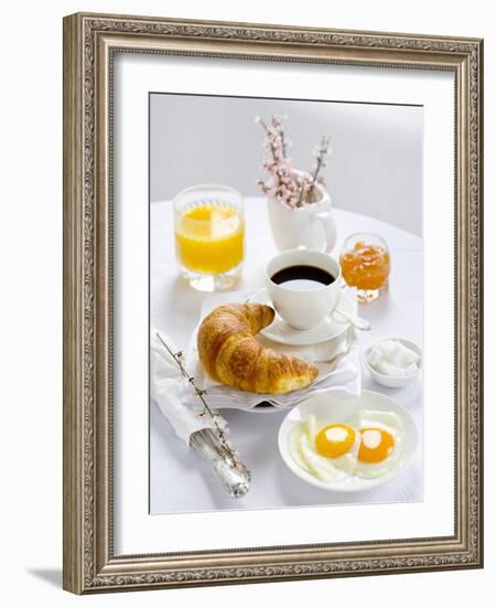 Breakfast with Coffee, Croissant, Fried Egg, Jam and Orange Juice-Ira Leoni-Framed Photographic Print