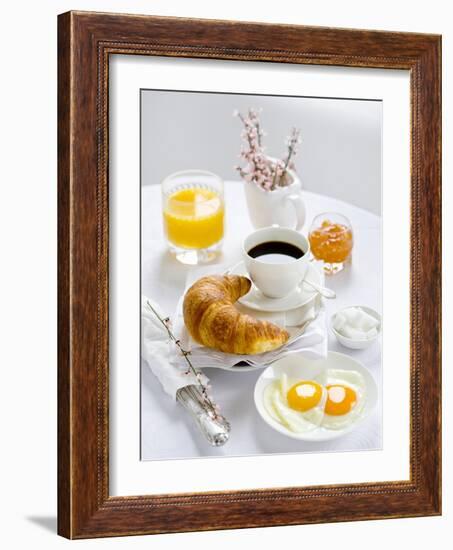 Breakfast with Coffee, Croissant, Fried Egg, Jam and Orange Juice-Ira Leoni-Framed Photographic Print