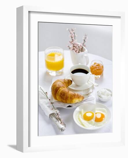 Breakfast with Coffee, Croissant, Fried Egg, Jam and Orange Juice-Ira Leoni-Framed Photographic Print