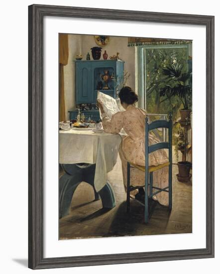 Breakfast with the Morning Newspaper, 1898-Laurits Andersen Ring-Framed Giclee Print