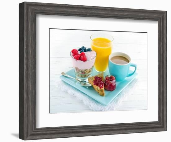 Breakfast With Yoghurt, Berries, Juice, Toast And Coffee-Anna-Mari West-Framed Art Print