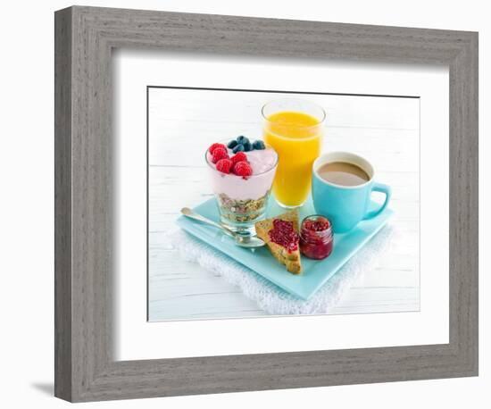 Breakfast With Yoghurt, Berries, Juice, Toast And Coffee-Anna-Mari West-Framed Art Print