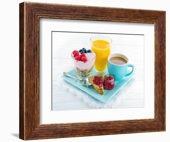 Breakfast With Yoghurt, Berries, Juice, Toast And Coffee-Anna-Mari West-Framed Art Print