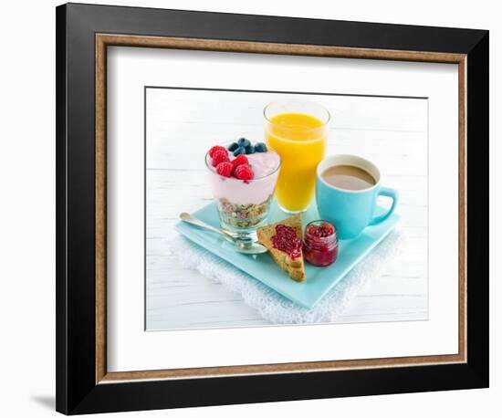 Breakfast With Yoghurt, Berries, Juice, Toast And Coffee-Anna-Mari West-Framed Art Print