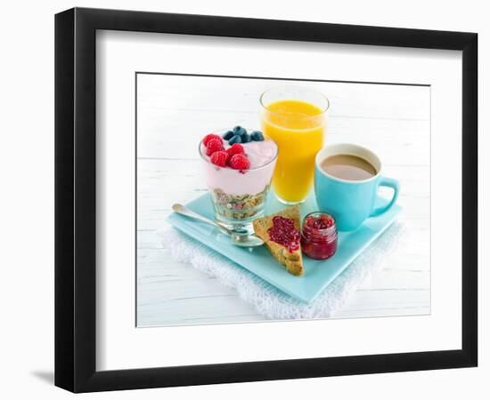 Breakfast With Yoghurt, Berries, Juice, Toast And Coffee-Anna-Mari West-Framed Art Print