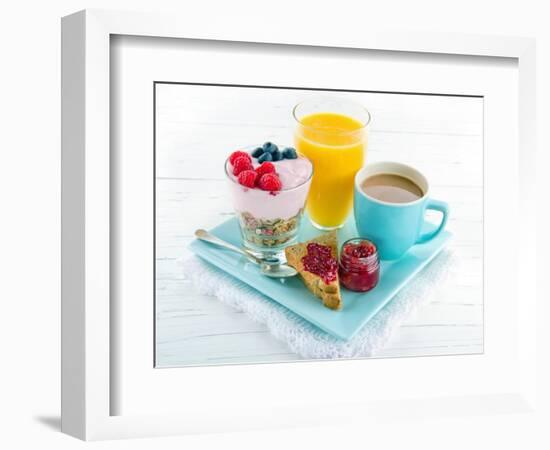 Breakfast With Yoghurt, Berries, Juice, Toast And Coffee-Anna-Mari West-Framed Art Print