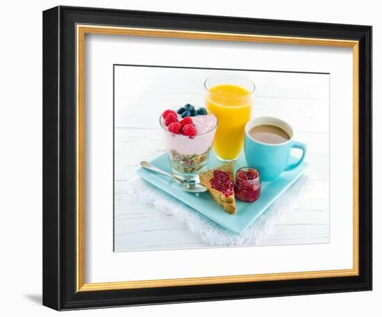 Breakfast With Yoghurt, Berries, Juice, Toast And Coffee-Anna-Mari West-Framed Art Print