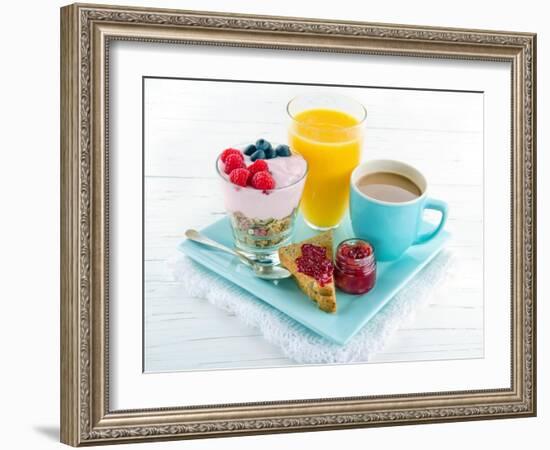 Breakfast With Yoghurt, Berries, Juice, Toast And Coffee-Anna-Mari West-Framed Art Print