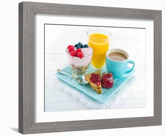 Breakfast With Yoghurt, Berries, Juice, Toast And Coffee-Anna-Mari West-Framed Art Print