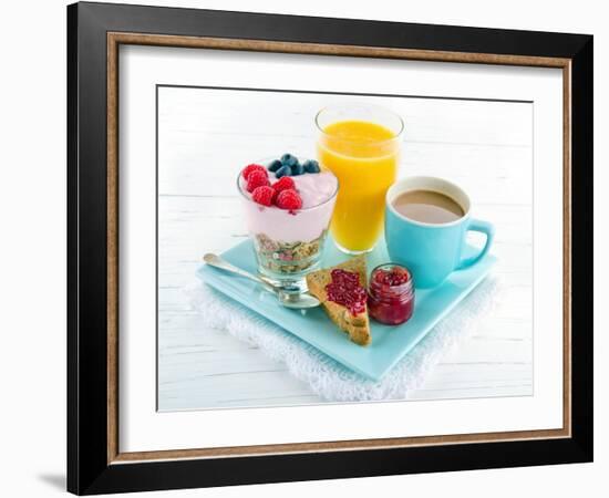 Breakfast With Yoghurt, Berries, Juice, Toast And Coffee-Anna-Mari West-Framed Art Print