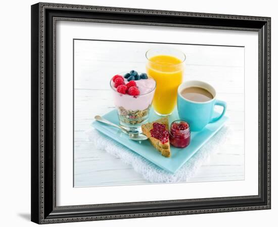 Breakfast With Yoghurt, Berries, Juice, Toast And Coffee-Anna-Mari West-Framed Art Print