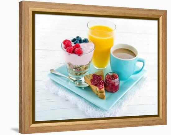 Breakfast With Yoghurt, Berries, Juice, Toast And Coffee-Anna-Mari West-Framed Stretched Canvas