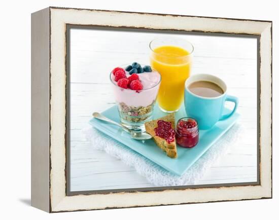 Breakfast With Yoghurt, Berries, Juice, Toast And Coffee-Anna-Mari West-Framed Stretched Canvas