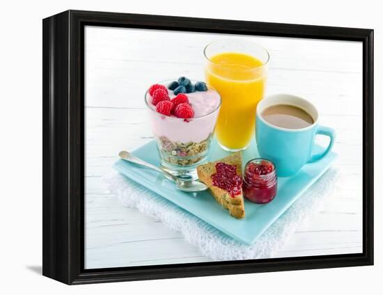 Breakfast With Yoghurt, Berries, Juice, Toast And Coffee-Anna-Mari West-Framed Stretched Canvas