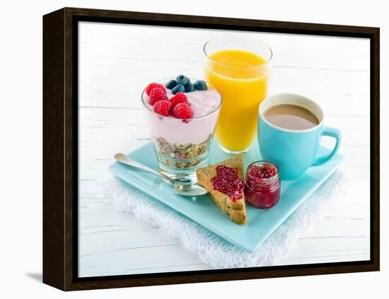Breakfast With Yoghurt, Berries, Juice, Toast And Coffee-Anna-Mari West-Framed Stretched Canvas