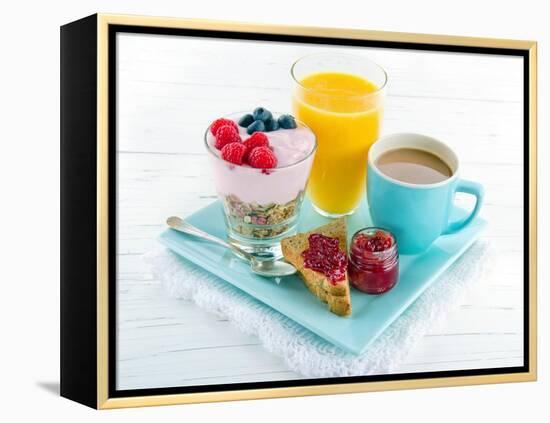 Breakfast With Yoghurt, Berries, Juice, Toast And Coffee-Anna-Mari West-Framed Stretched Canvas