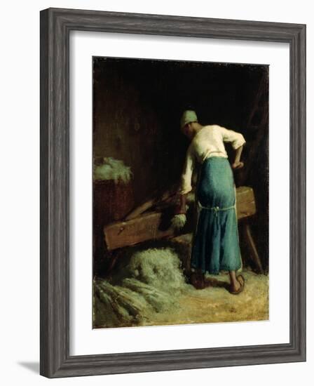 Breaking Flax, C.1850-51-Jean-François Millet-Framed Giclee Print