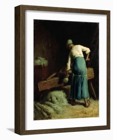 Breaking Flax, C.1850-51-Jean-François Millet-Framed Giclee Print