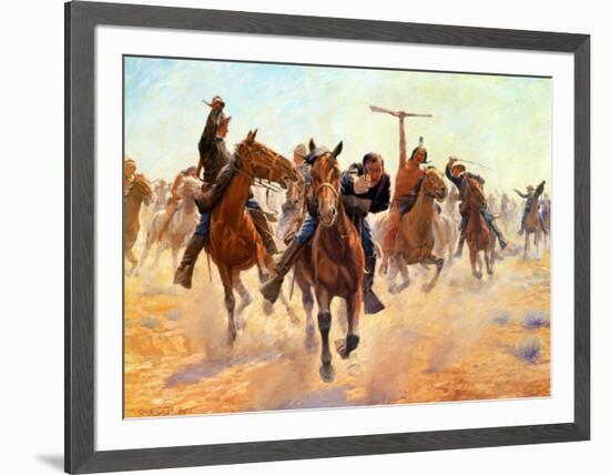 Breaking Through The Lines-Charles Schreyvogel-Framed Art Print