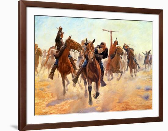 Breaking Through The Lines-Charles Schreyvogel-Framed Art Print