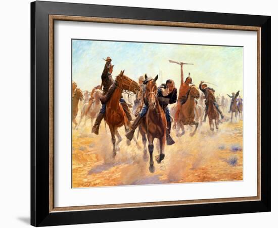 Breaking Through the Lines-Charles Schreyvogel-Framed Art Print