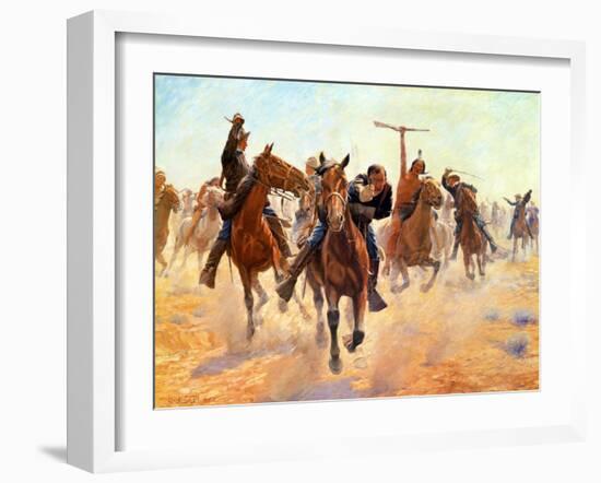 Breaking Through the Lines-Charles Schreyvogel-Framed Art Print